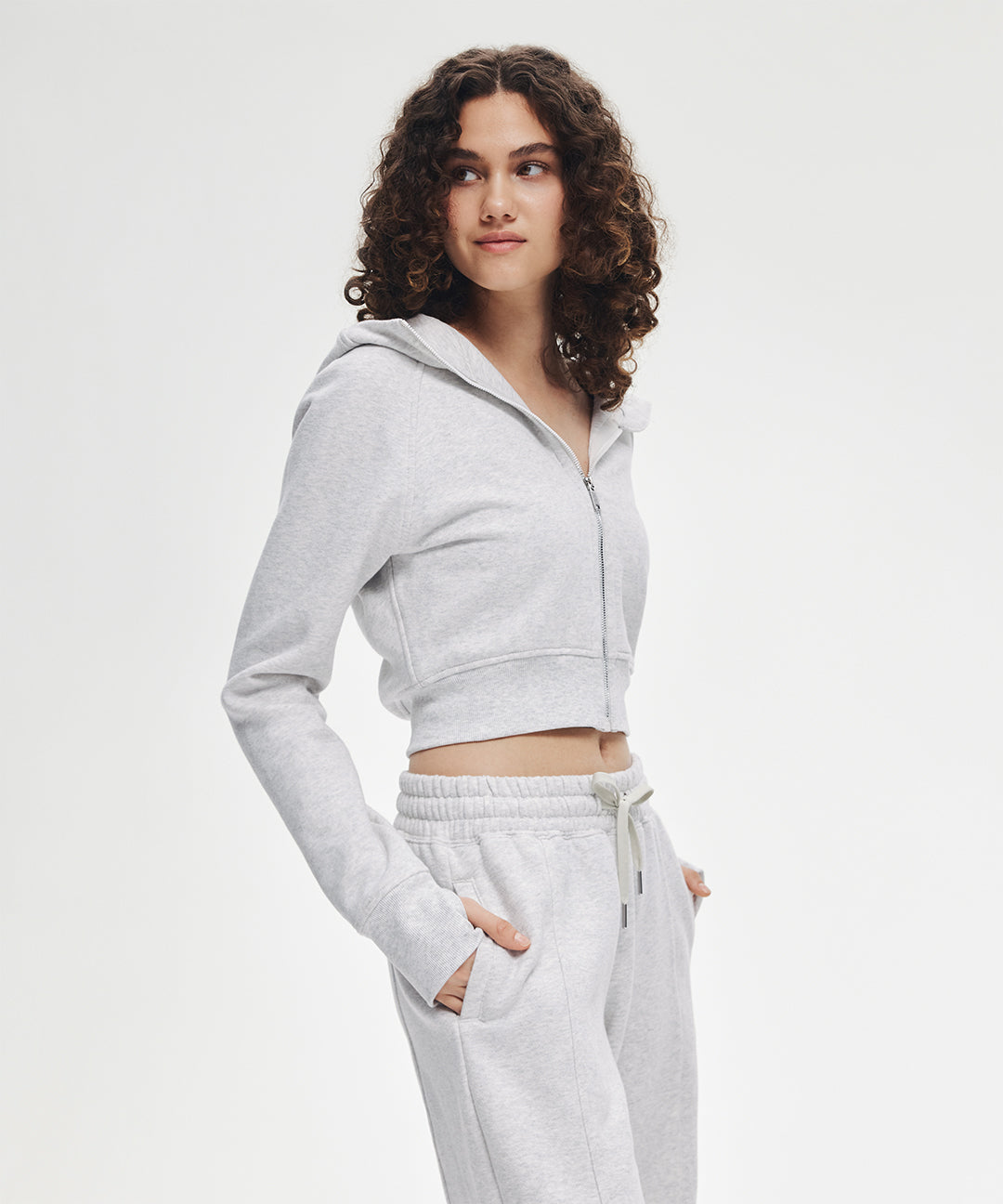 Sudadera Corta con Capucha y Cremallera Frontal