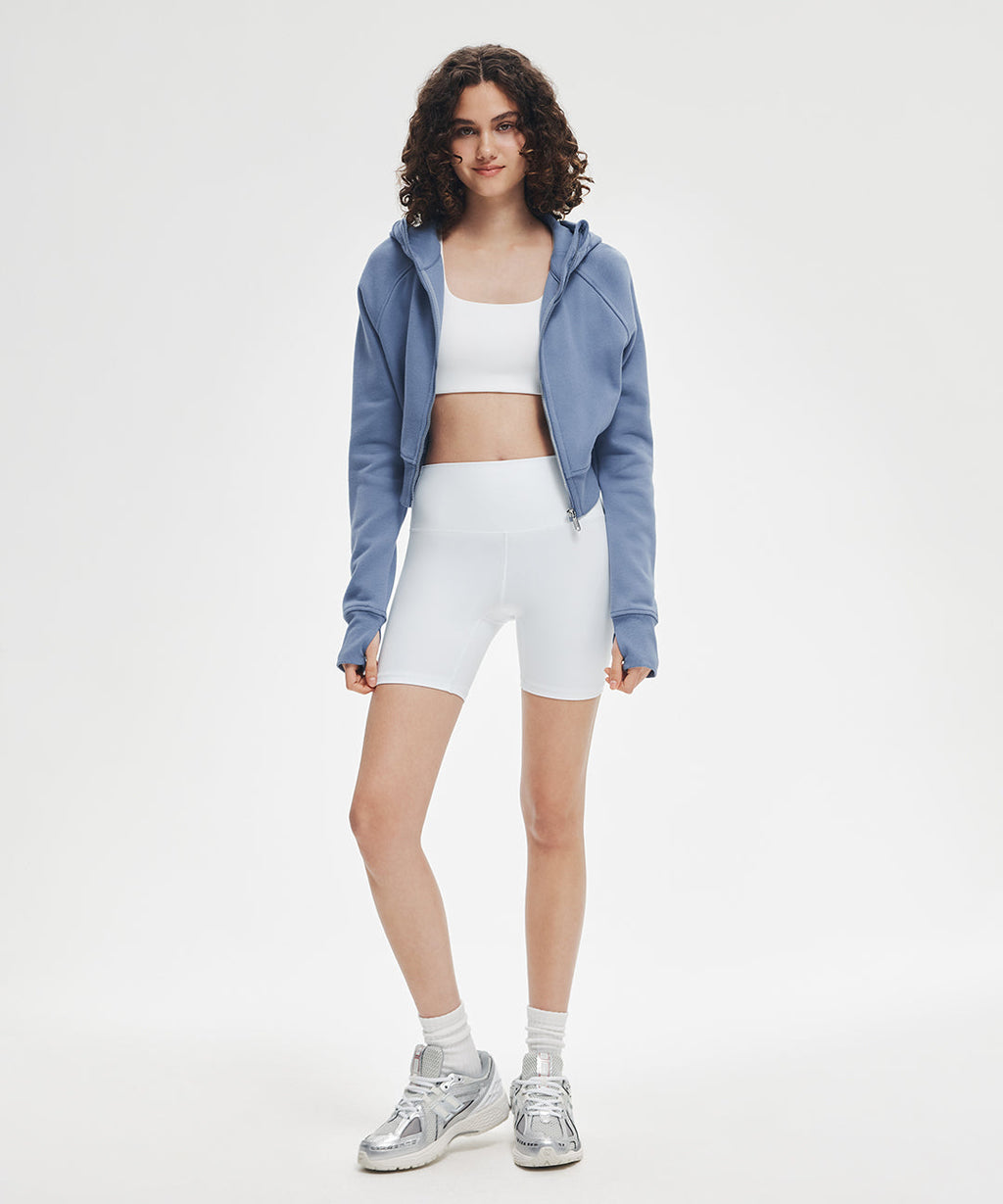 Sudadera Corta con Capucha y Cremallera Frontal