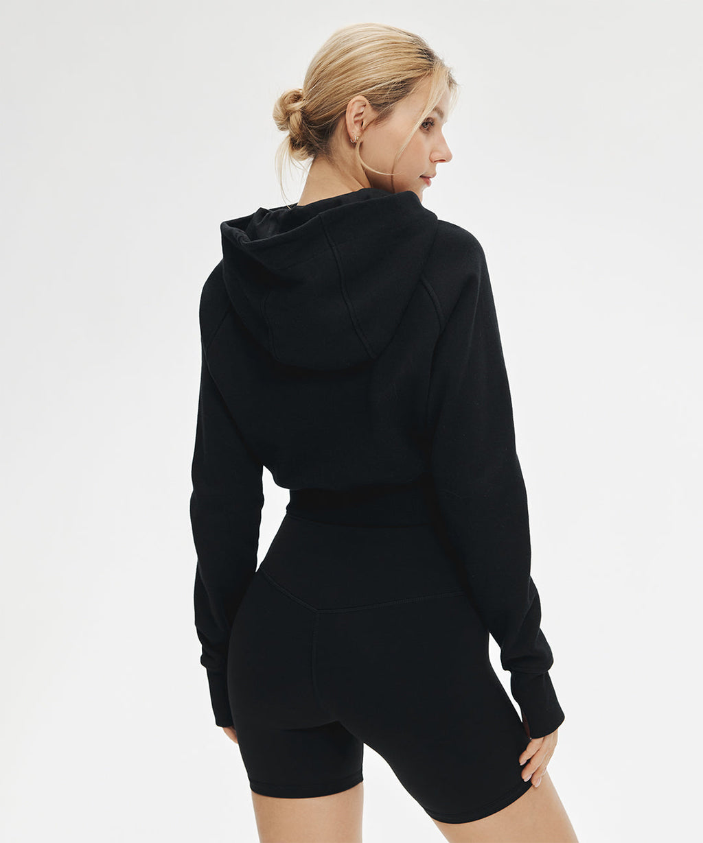Sudadera Corta con Capucha y Cremallera Frontal