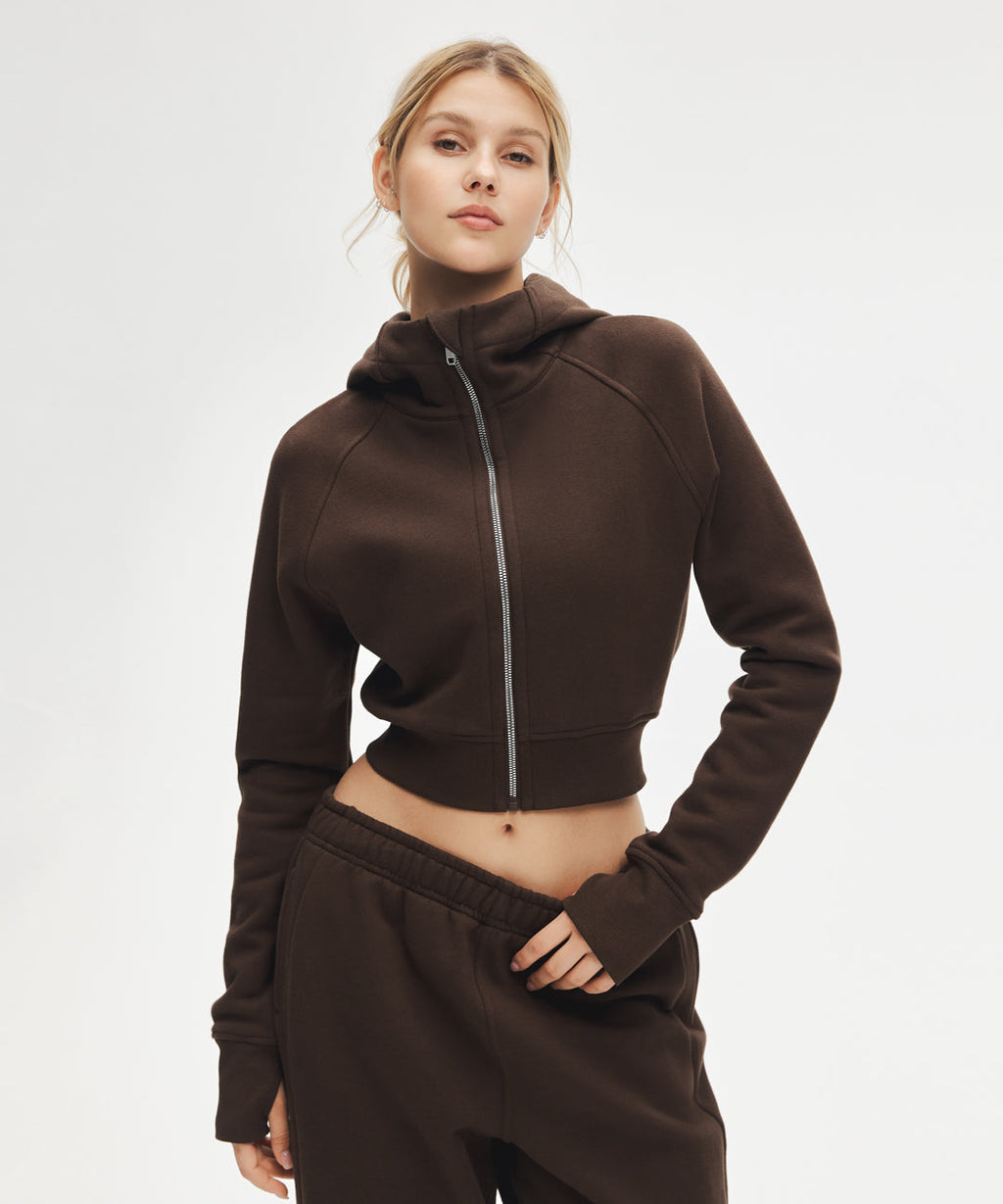 Sudadera Corta con Capucha y Cremallera Frontal