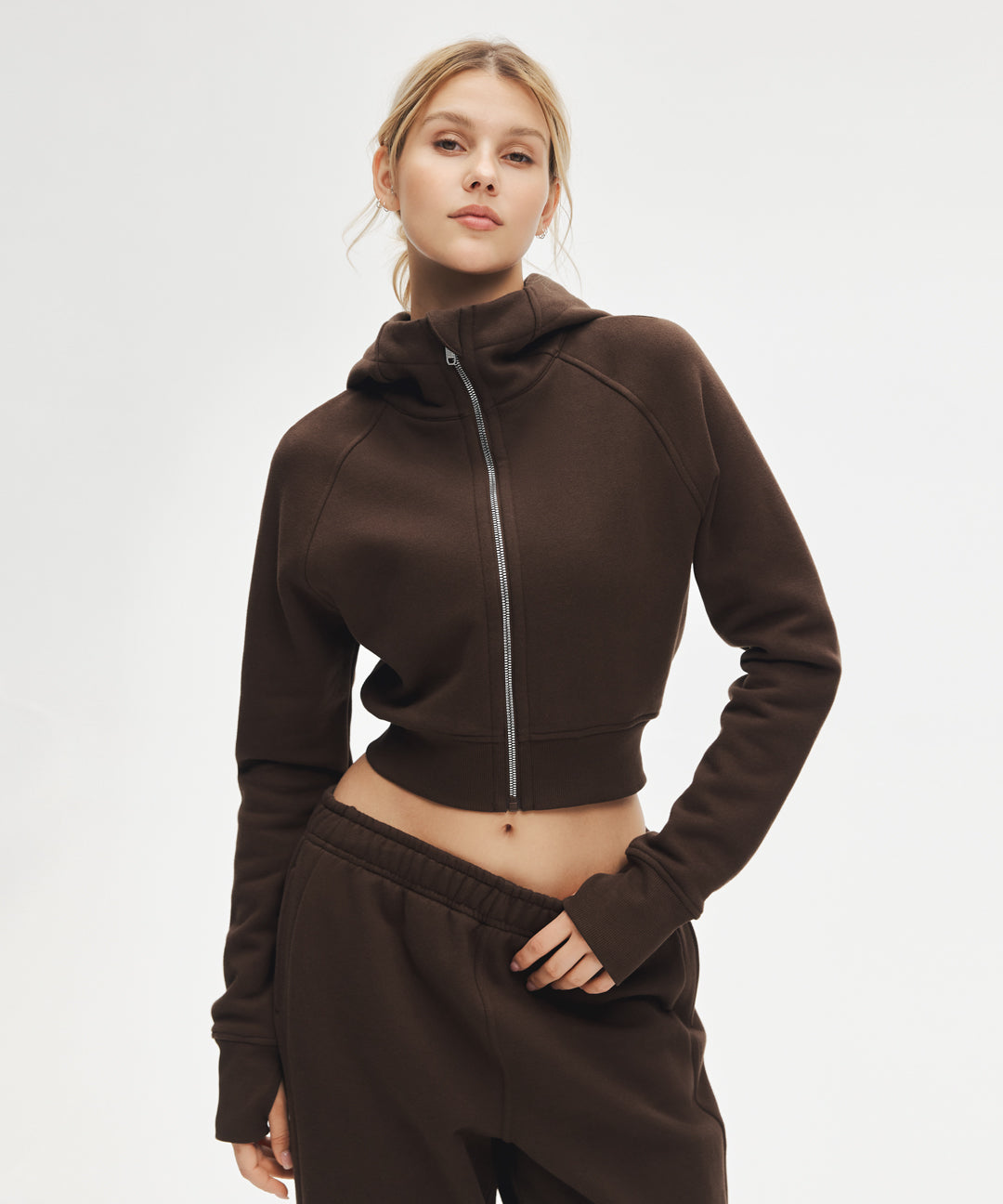 Sudadera Corta con Capucha y Cremallera Frontal
