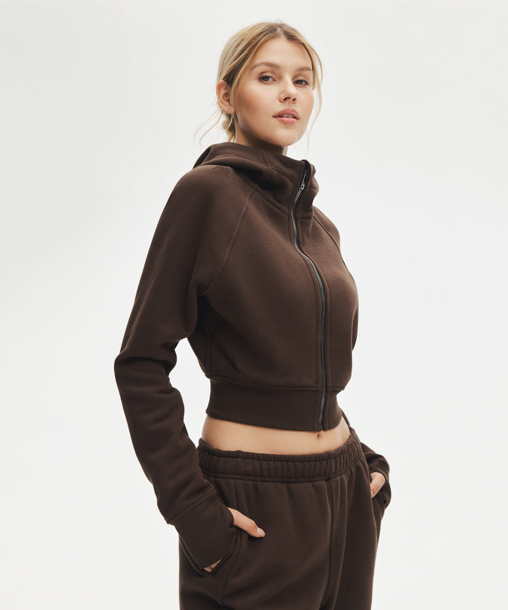 Sudadera Corta con Capucha y Cremallera Frontal