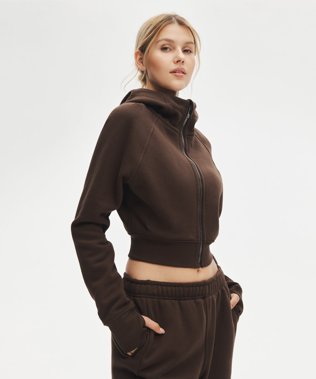 Sudadera Corta con Capucha y Cremallera Frontal