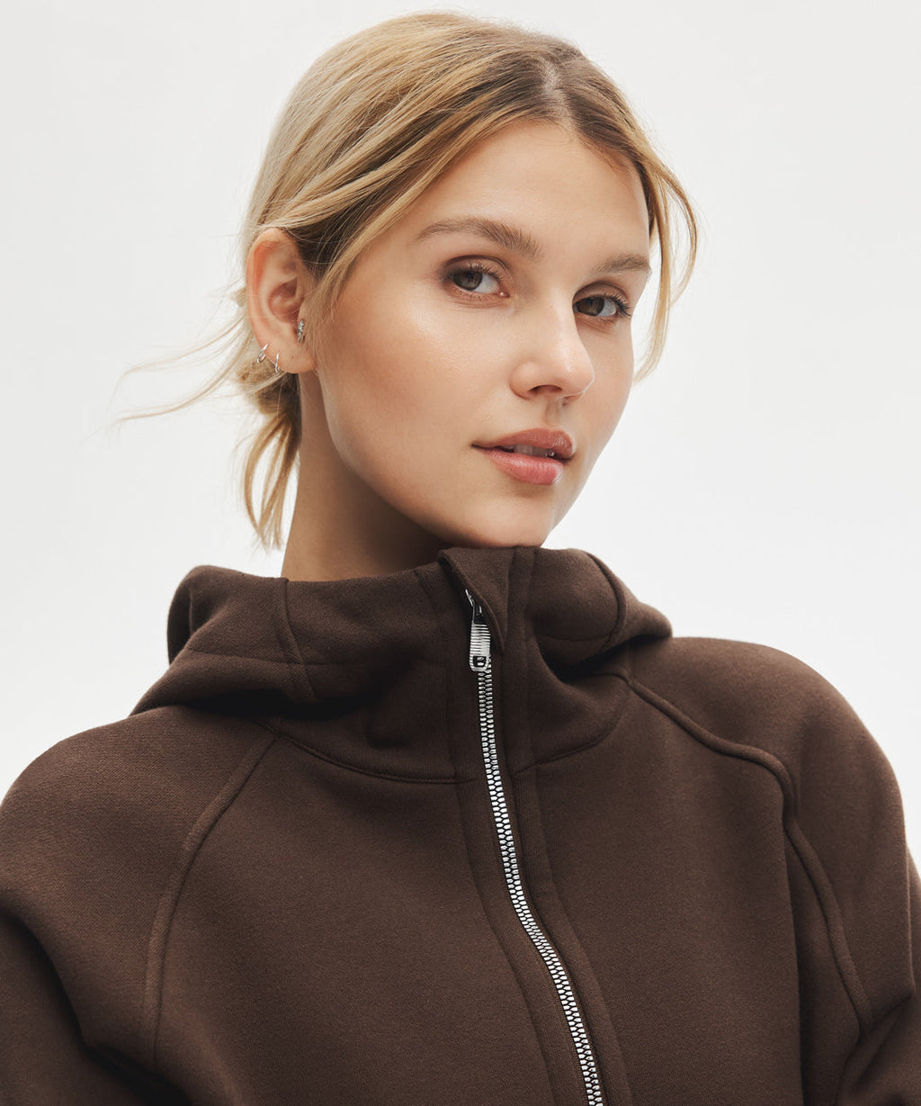 Sudadera Corta con Capucha y Cremallera Frontal