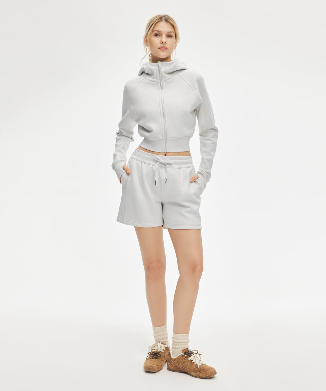 Sudadera Corta con Capucha y Cremallera Frontal