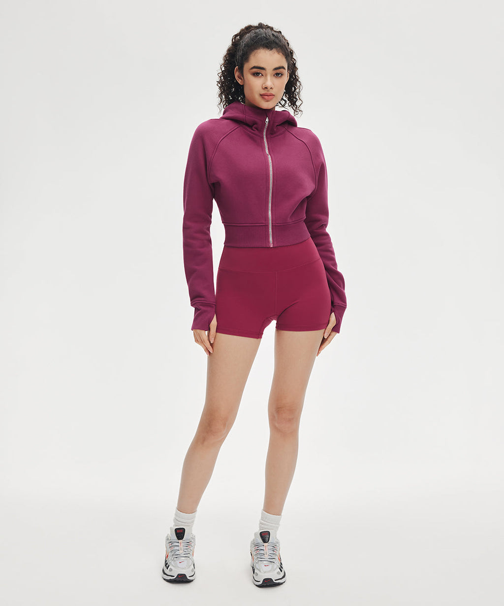 Sudadera Corta con Capucha y Cremallera Frontal