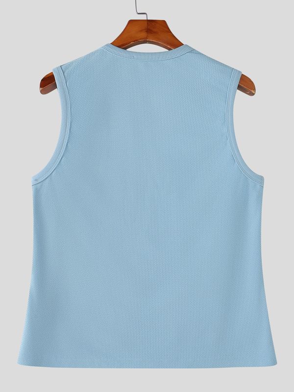 Camiseta de Tirantes para Hombre SKUL71396 de Estilo Vintage Americano, Corte Ajustado y Tejido de Punto Waffle