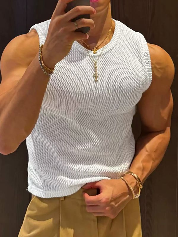 Camiseta de Tirantes para Hombre SKUL71396 de Estilo Vintage Americano, Corte Ajustado y Tejido de Punto Waffle