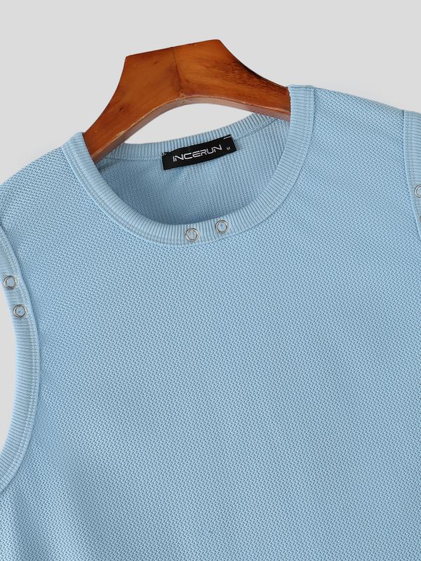 Camiseta de Tirantes para Hombre SKUL71396 de Estilo Vintage Americano, Corte Ajustado y Tejido de Punto Waffle