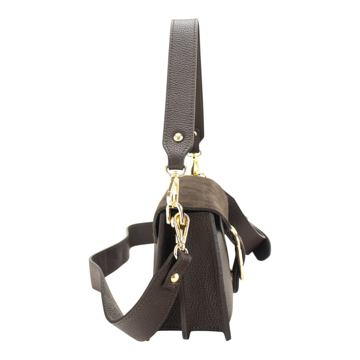Bandolera Piel Pregato Fíbula Ante Chocolate