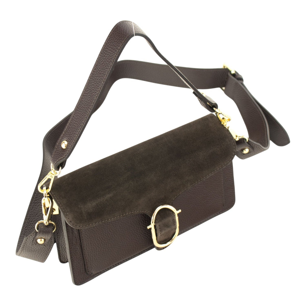 Bandolera Piel Pregato Fíbula Ante Chocolate