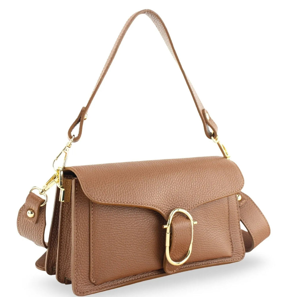 Bandolera Piel Pregato Fíbula Camel