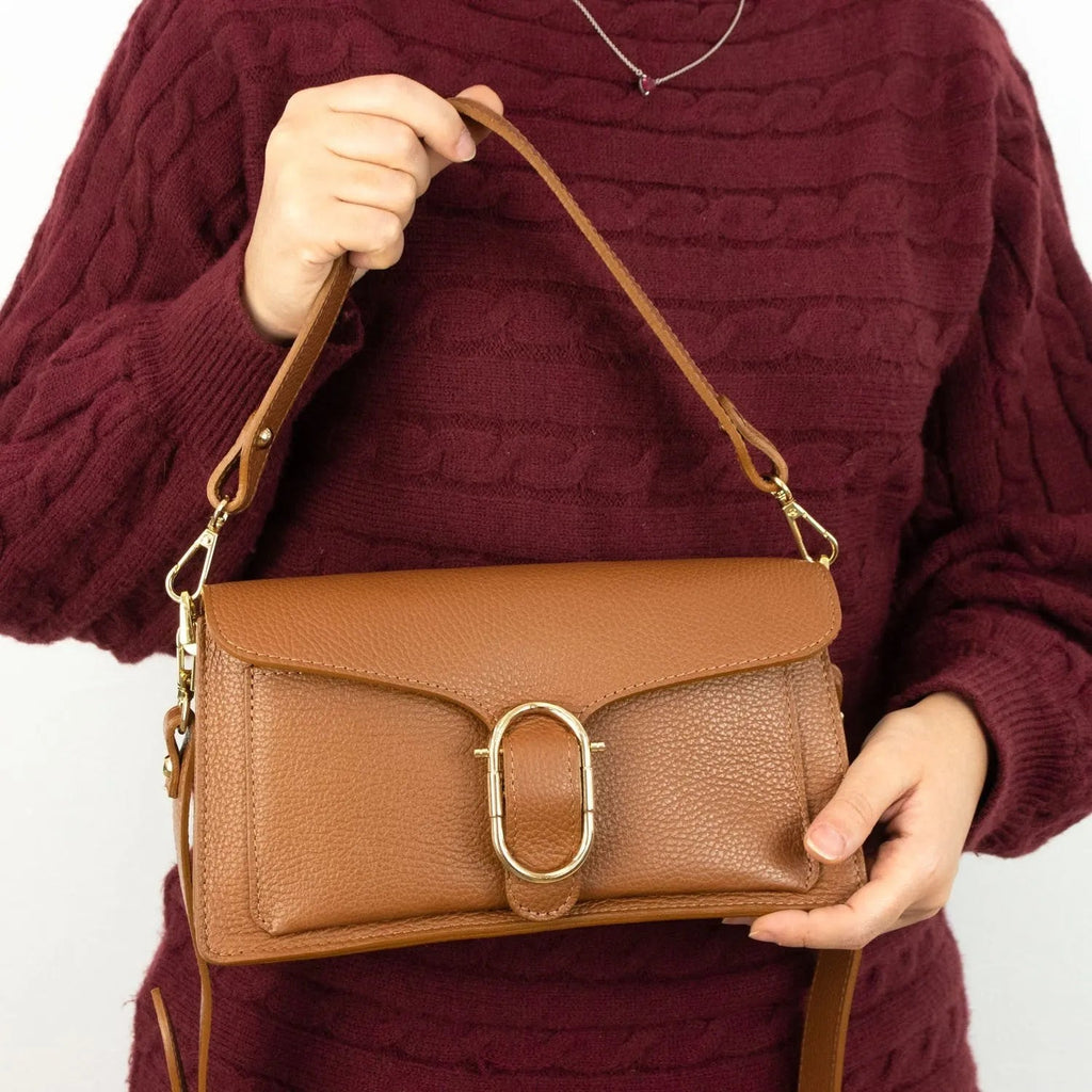 Bandolera Piel Pregato Fíbula Camel
