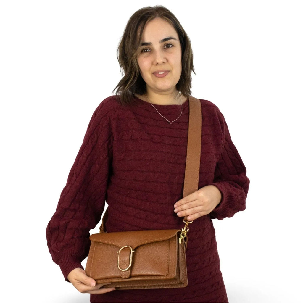 Bandolera Piel Pregato Fíbula Camel