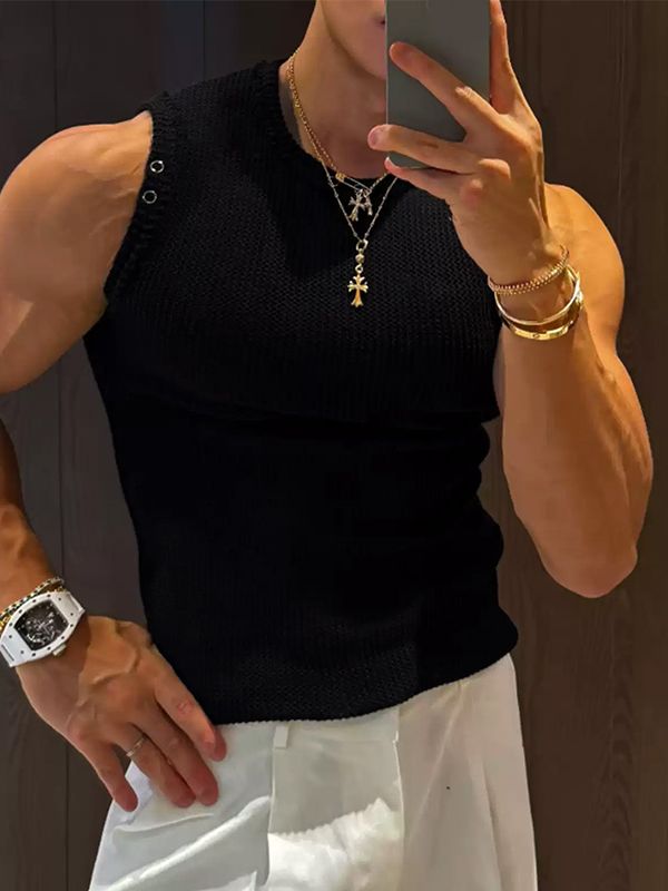 Camiseta de Tirantes para Hombre SKUL71396 de Estilo Vintage Americano, Corte Ajustado y Tejido de Punto Waffle