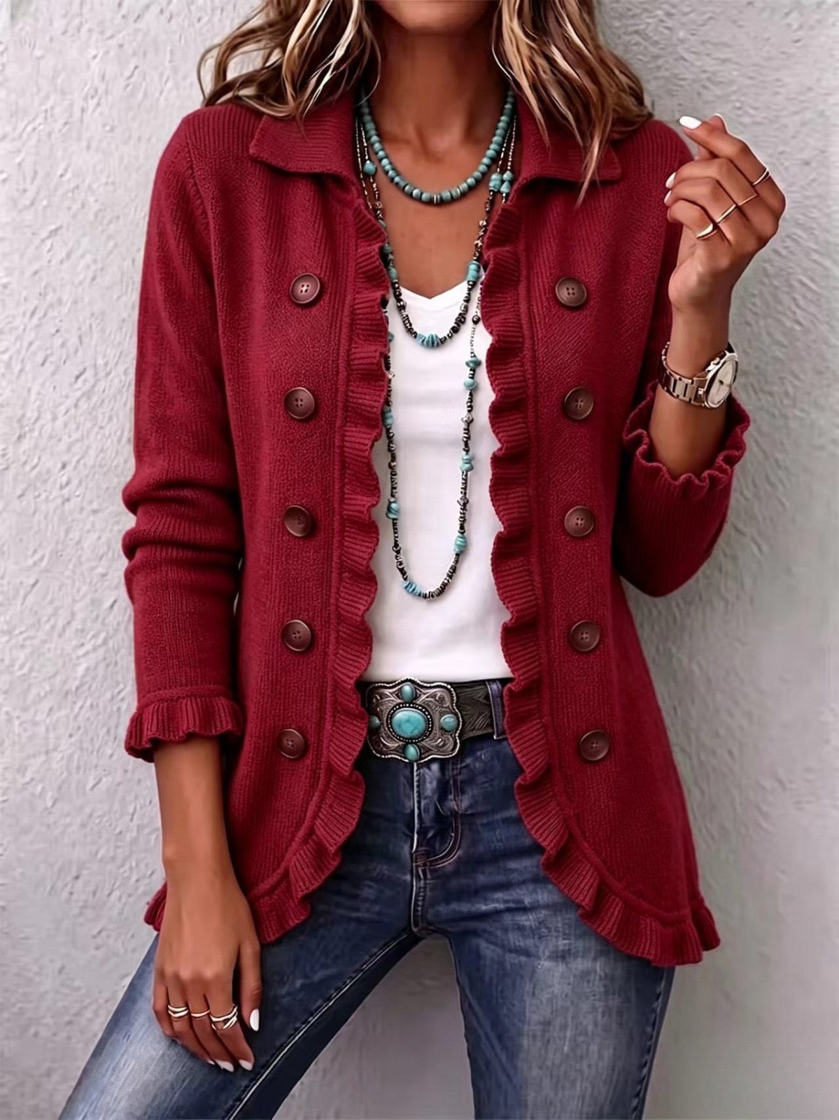 Dolores | Chaqueta de Punto Rojo Rubí